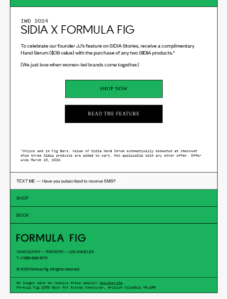 March newsletter featuring a partnership with a female owned business